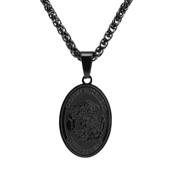 Stainless Steel Oval Necklace with Angel Portrait