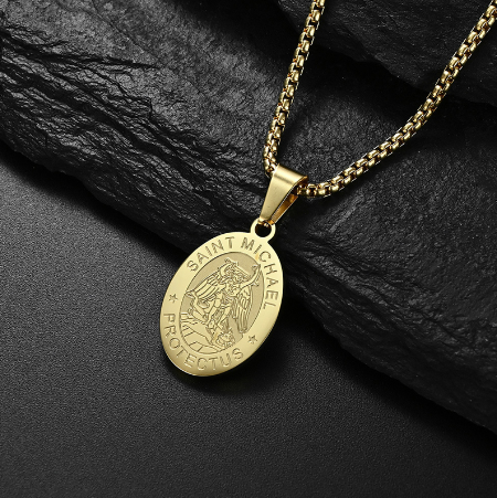Stainless Steel Oval Necklace with Angel Portrait