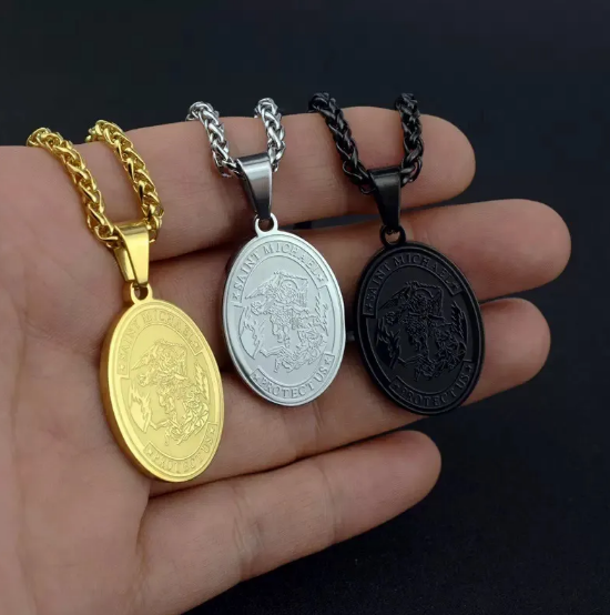 Stainless Steel Oval Necklace with Angel Portrait