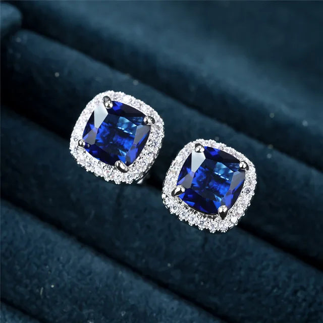 Square Sapphire Stud Earrings