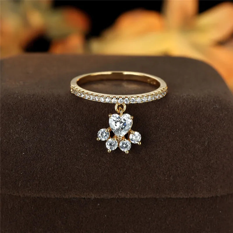 Gold and Silver Paw Heart Ring