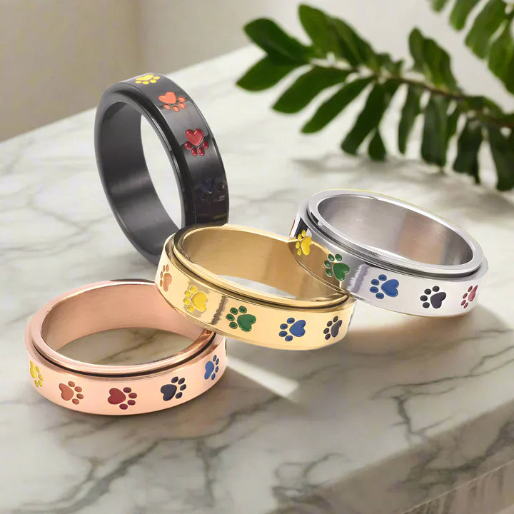 Stress-Relief Rotating Ring – Stainless Steel with Rainbow Design