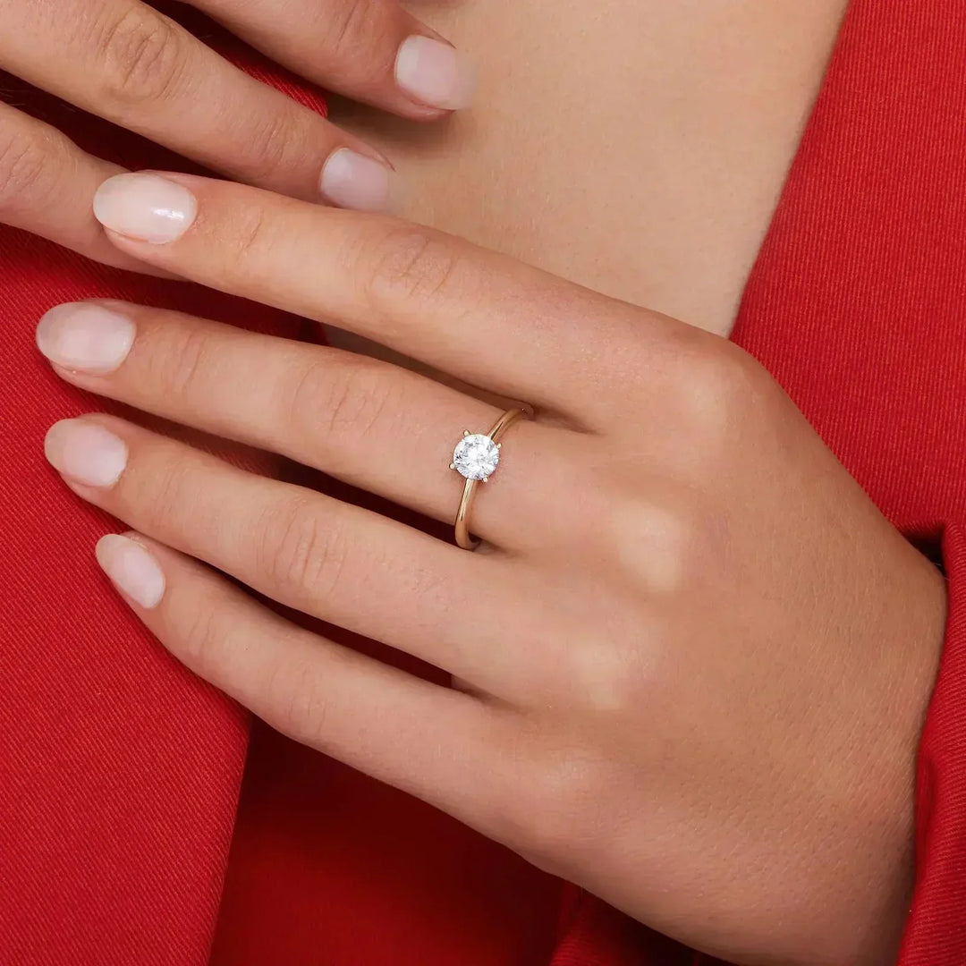 Gold Solitaire Ring with Brilliant-Cut Cubic Zirconia