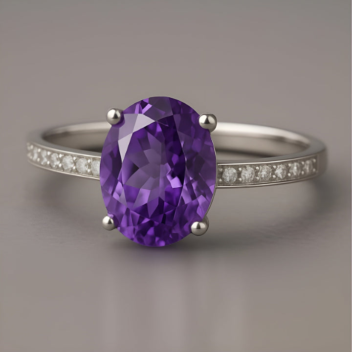 Eva Amethyst Ring" can be translated and rewritten as "Eva Amethyst Gemstone Ring.