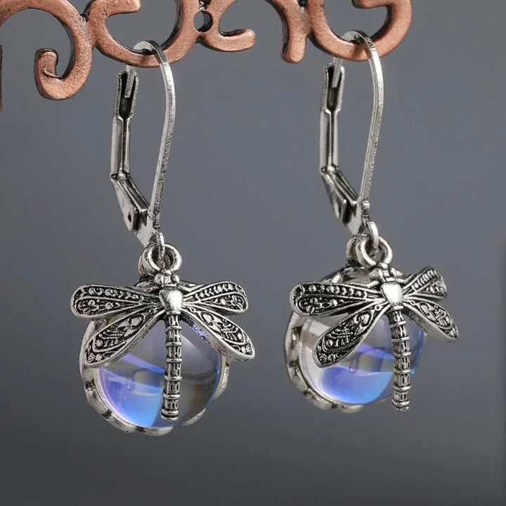 Antique Silver Dragonfly Sphere Earrings