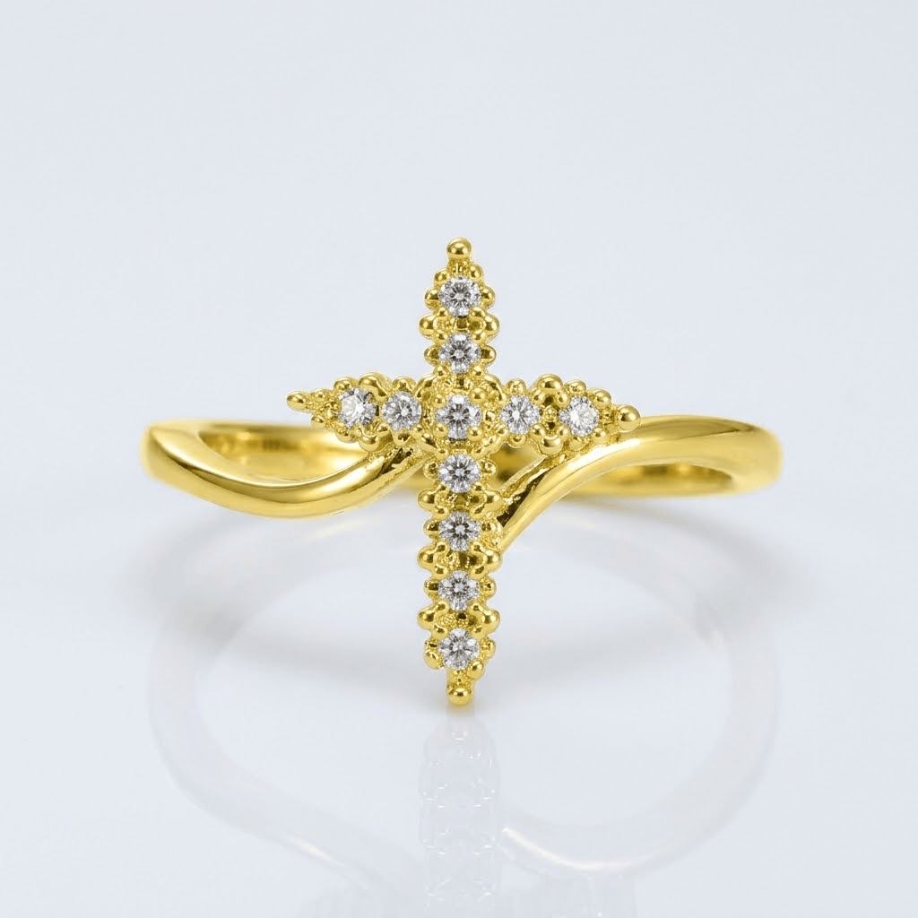 Zirconia-Studded Silver Cross Ring