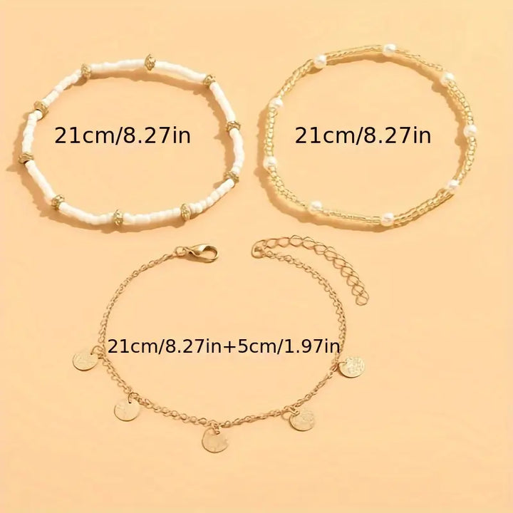 Gold & Sea: Set of 3 Anklets