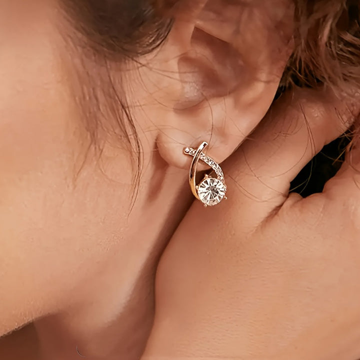 Zirconia-Embellished Gold Cross Earrings