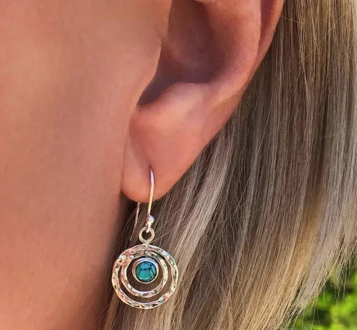 Boho Saturn Earrings with Turquoise in Silver and Gold