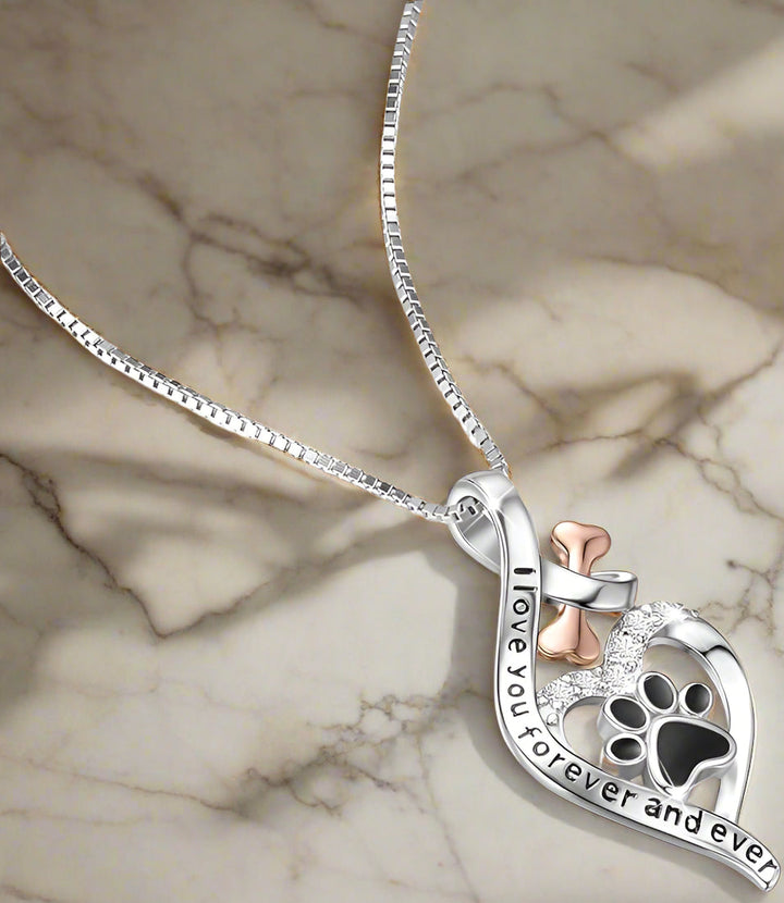 Lucky Paw Collar with Heart, Bone, and Infinity Pendant – 'Always in My Heart'