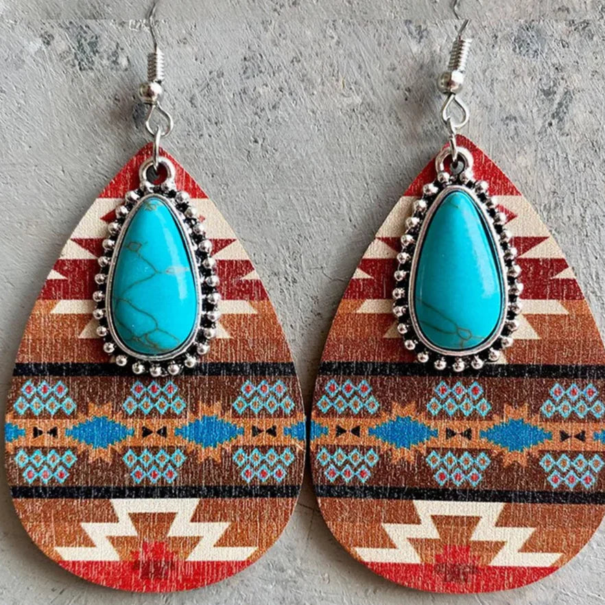 Turquoise Stone Vintage Mandala Drop Earrings