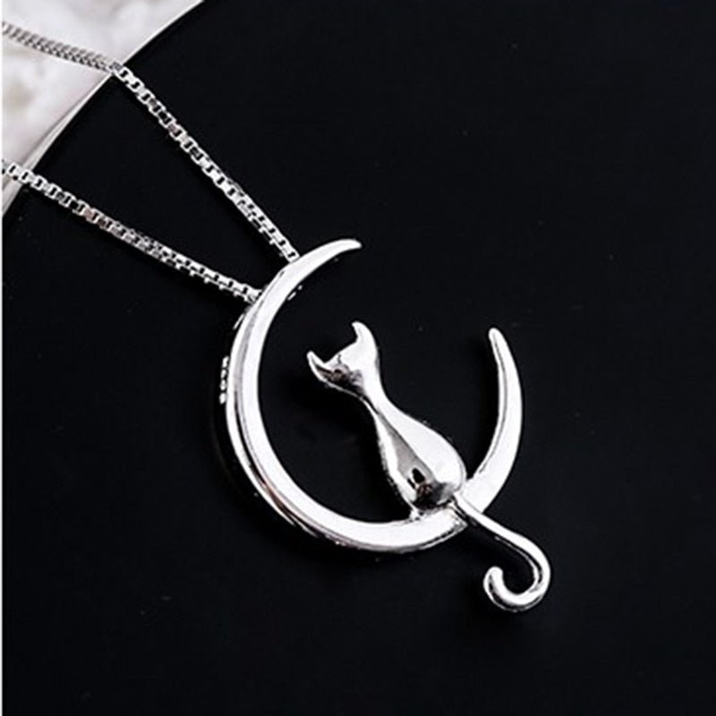 Crescent Moon & Cat Elegant Necklace