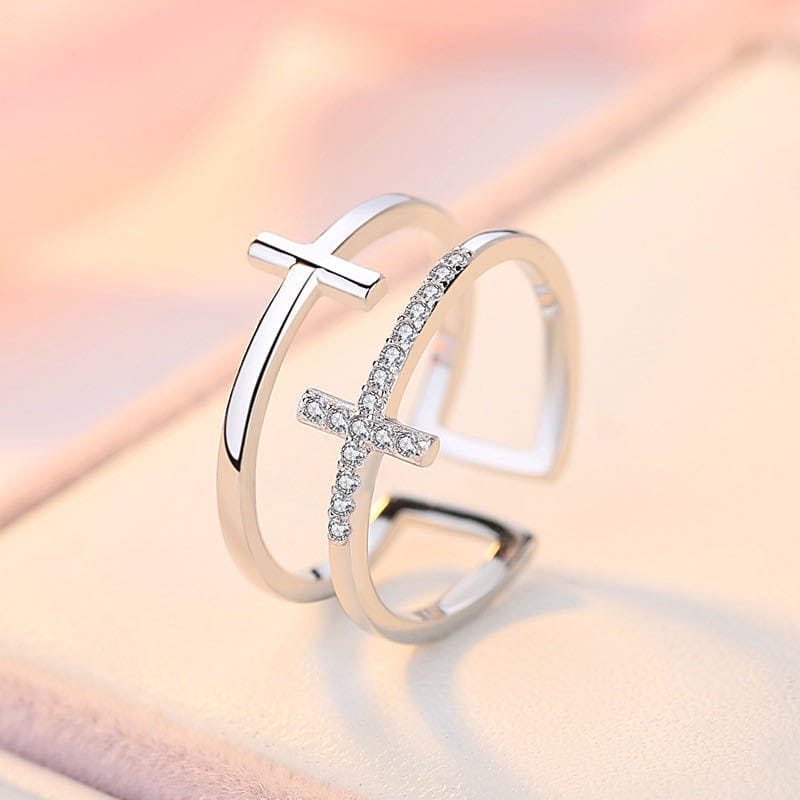 Adjustable Glory Double Cross Ring