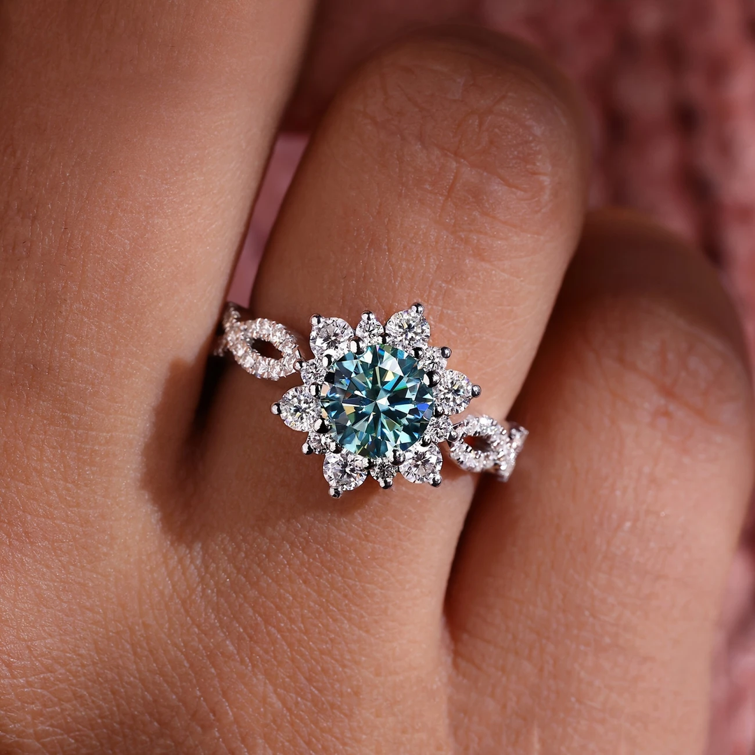 Turquoise Crystal Flower Ring