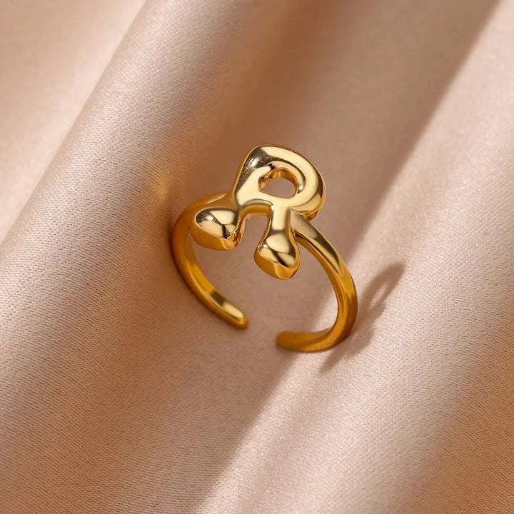Adjustable Gold Bubble Letter Ring