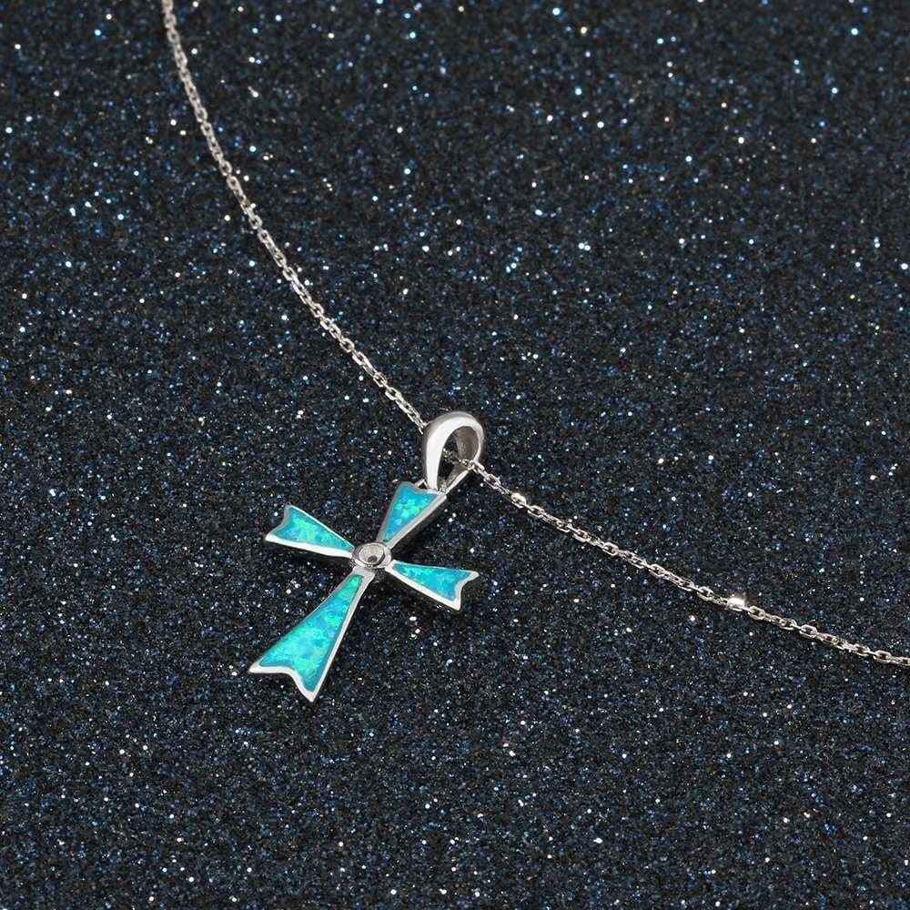 Blue Tiffany Cross Pendant Necklace