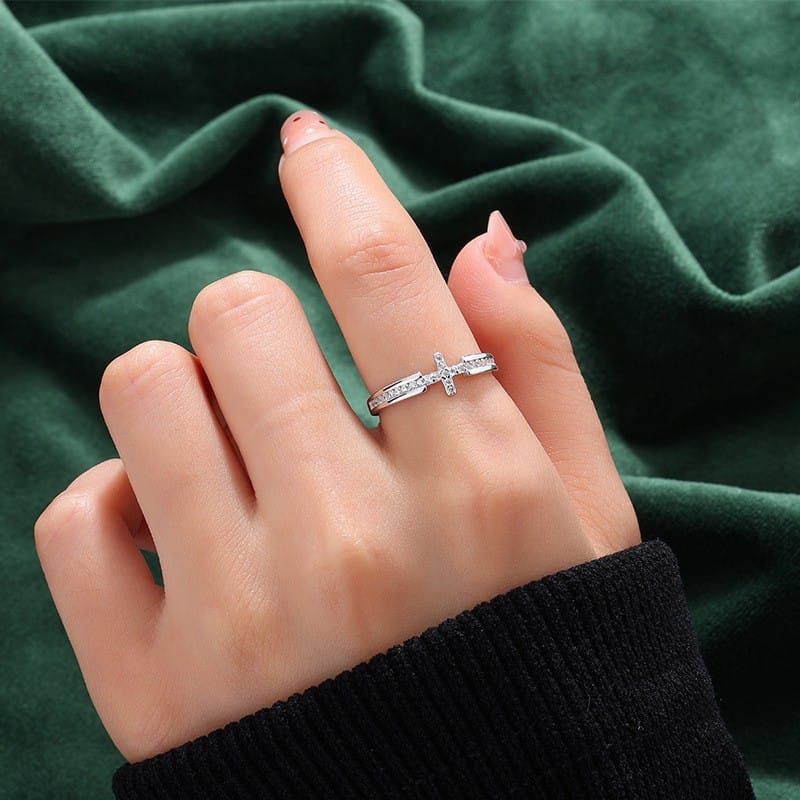 Elegant Crucifix Ring with Zircon Stones