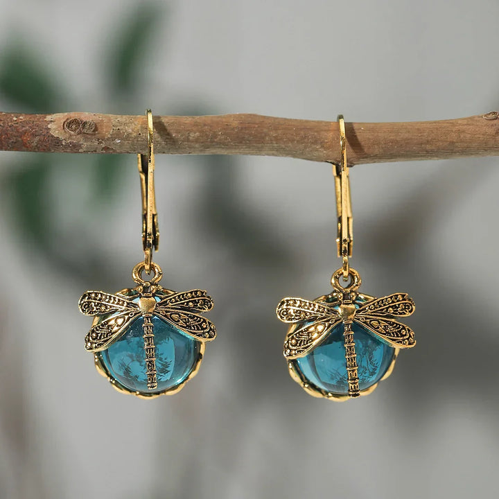 Antique Silver Dragonfly Sphere Earrings