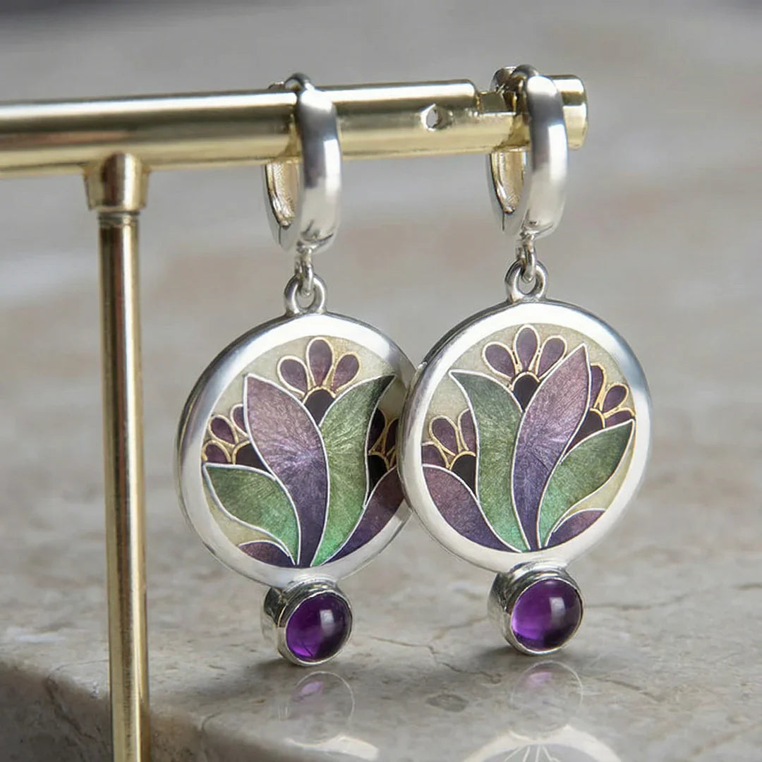 Sterling Silver Boho Earrings with Purple Crystals