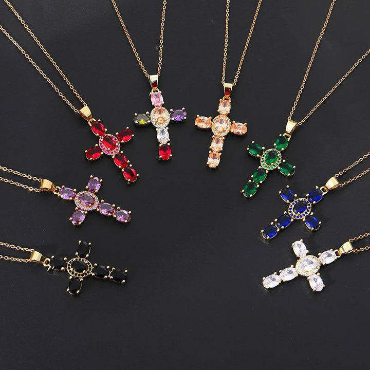 Colorful Gemstone Cross Necklaces