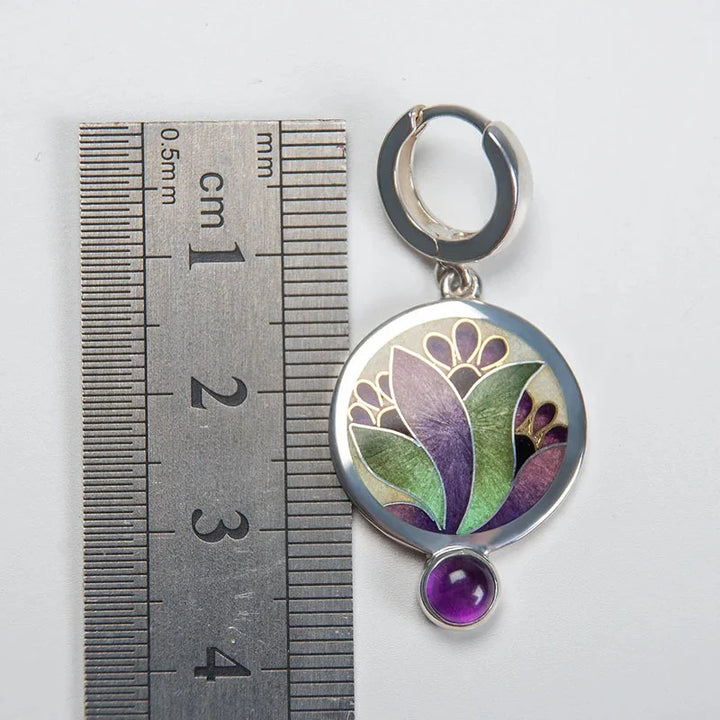 Sterling Silver Boho Earrings with Purple Crystals