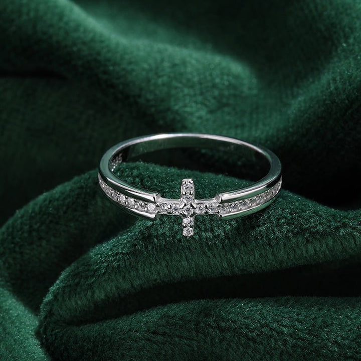 Elegant Crucifix Ring with Zircon Stones