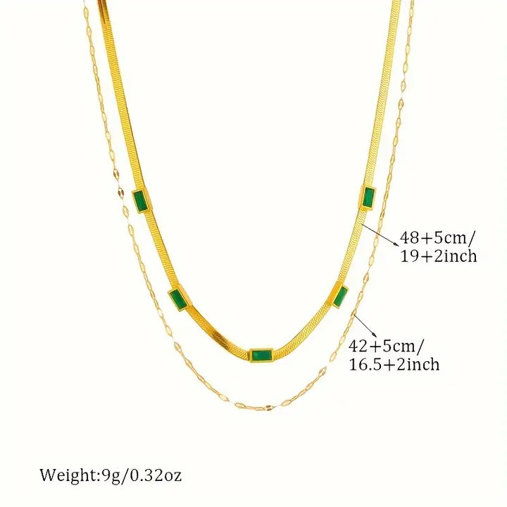 Vintage Emerald Double Gold Necklace