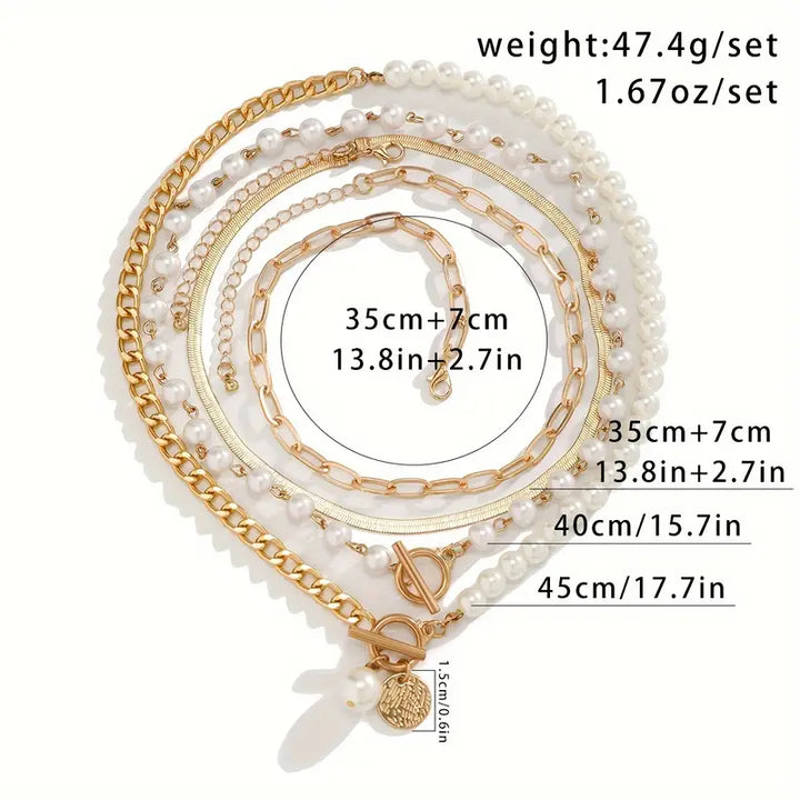 Gold Vintage Pearl and Snake Chain Necklace Set
