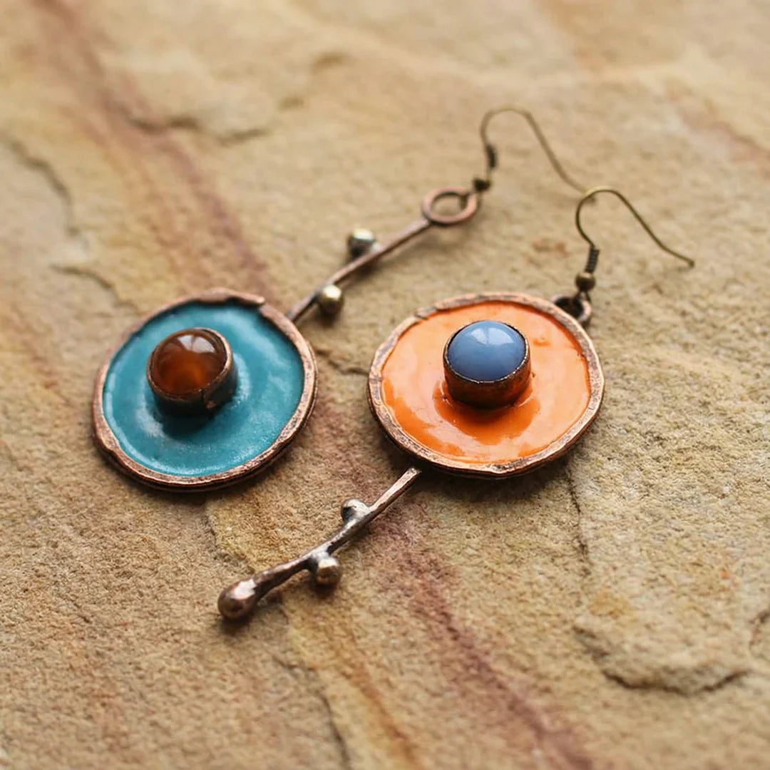 Antique Bronze Asymmetrical Vintage Earrings with Graphite