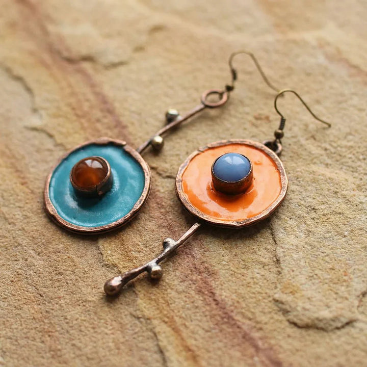 Antique Bronze Asymmetrical Vintage Earrings with Graphite