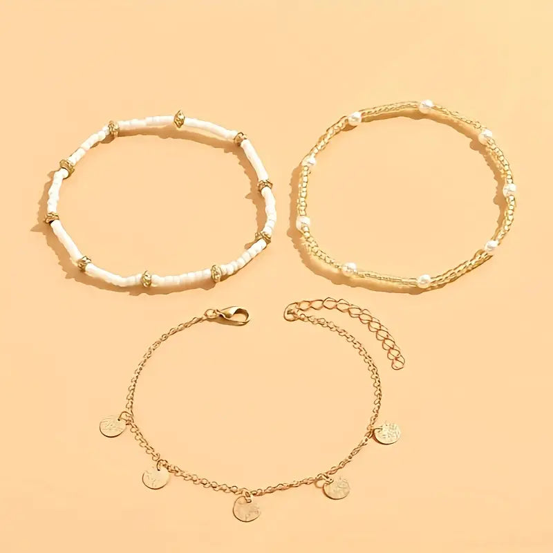 Gold & Sea: Set of 3 Anklets