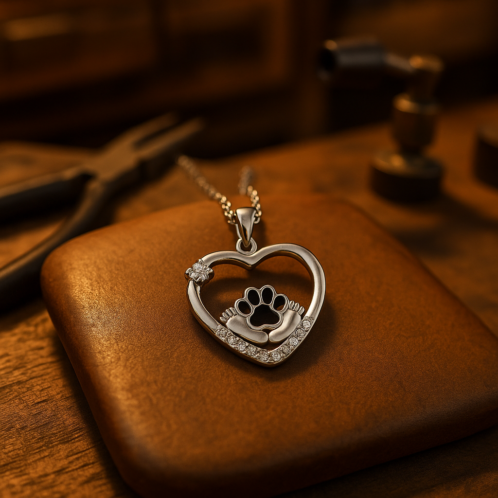 Paw Print Pendant Necklace with Zirconia Accents