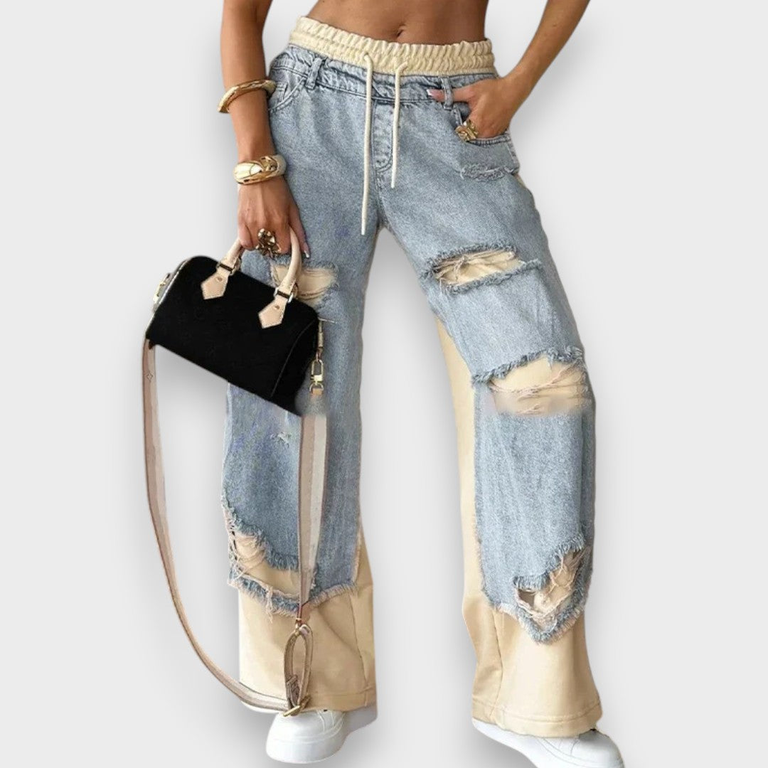 Lora | Trendy 2-in-1 Layered Jeans with Jogging Insert