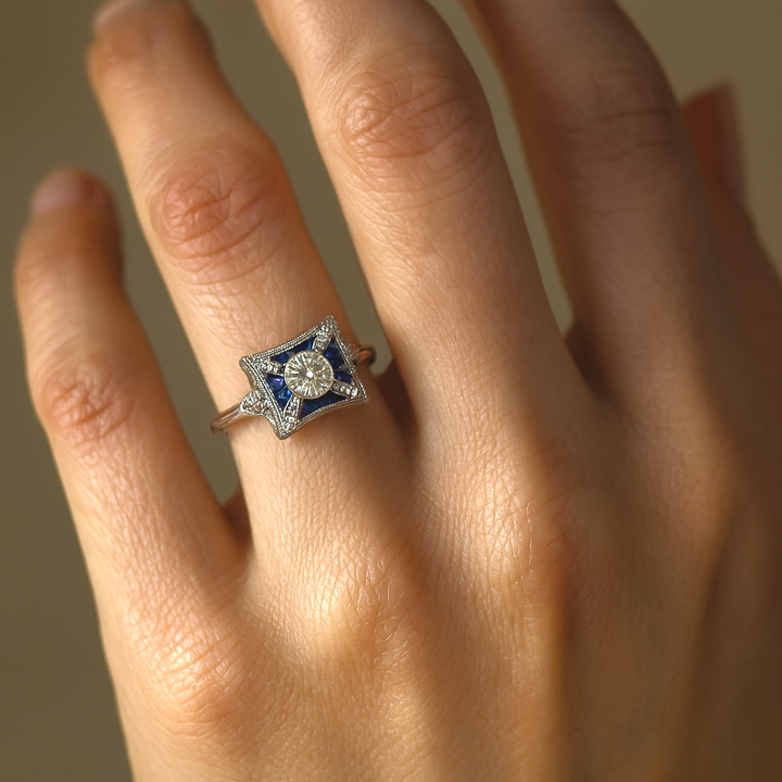 Vintage Square Blue Zirconia Ring