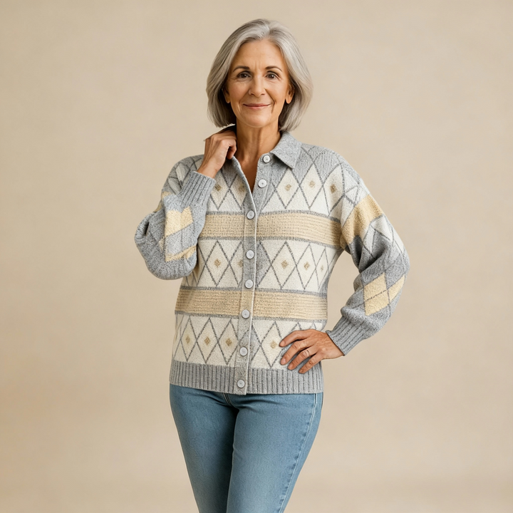 Mona | Elegant Knit Blouse with Diamond Pattern