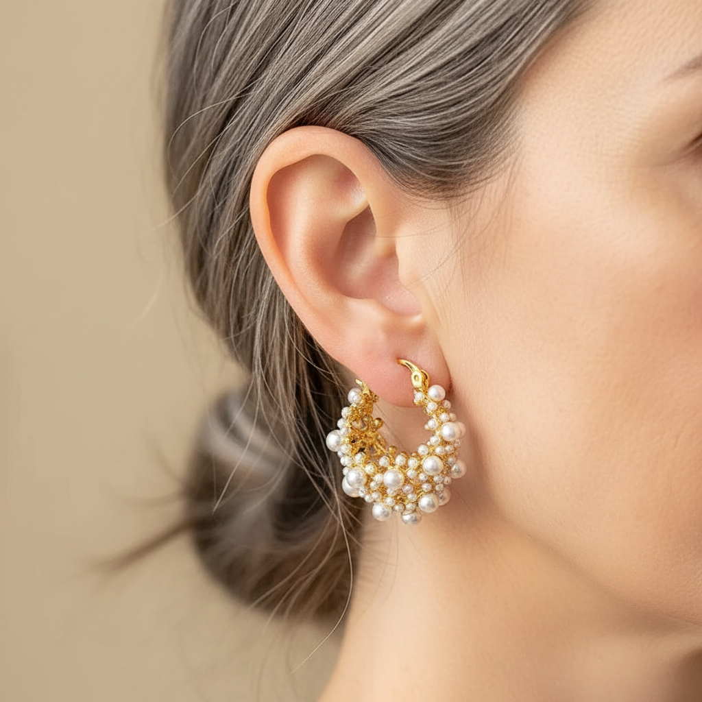 Vintage Gold Pearl Hoop Earrings