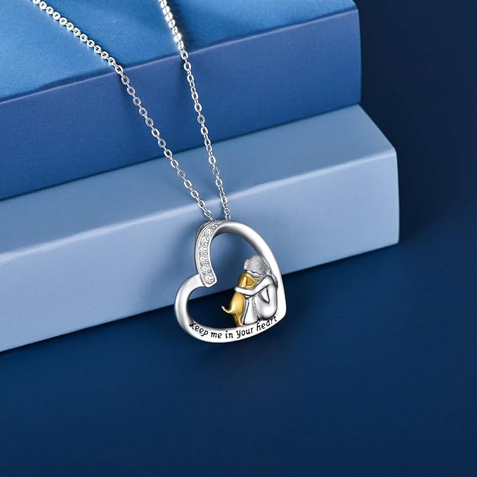 Silver Heart Necklace with Dog Charm and Zirconia Accents