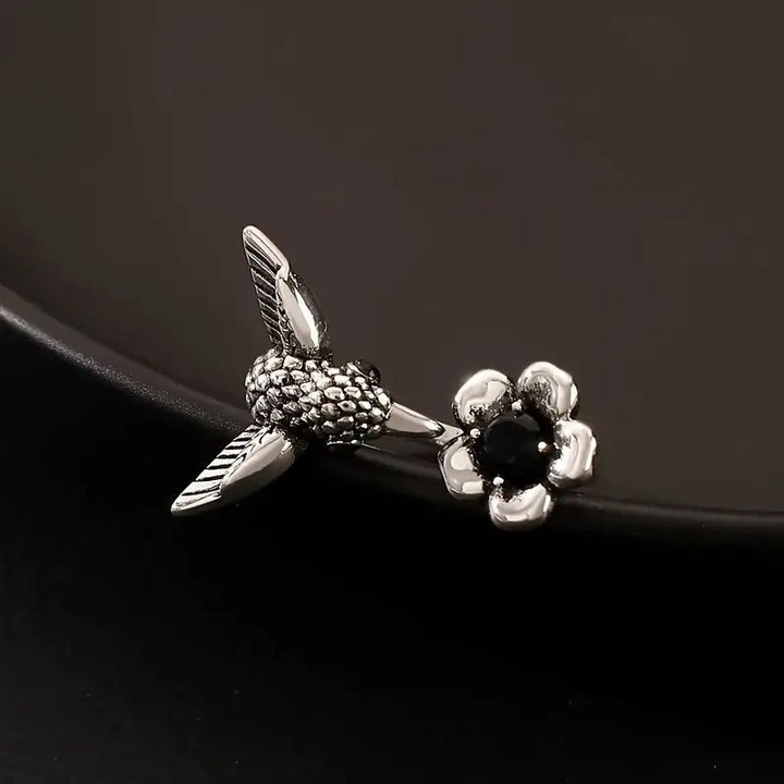 Adjustable Hummingbird and Flower Ring