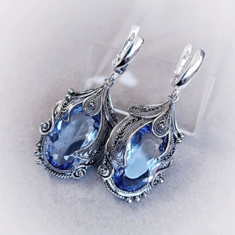 Silver Blue Crystal Earrings