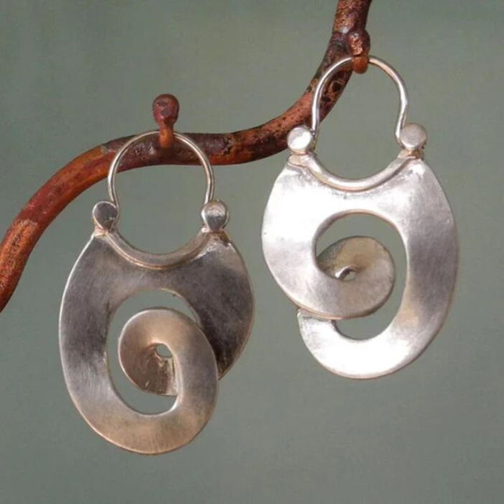 Retro Spiral Silver Earrings
