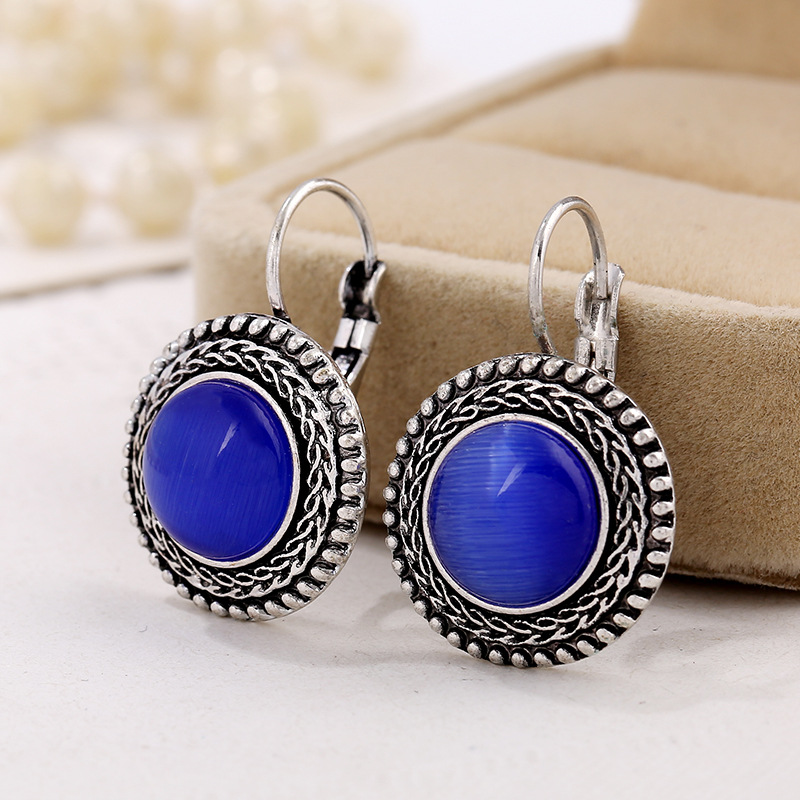 Boho Silver Earrings with Round Gemstones