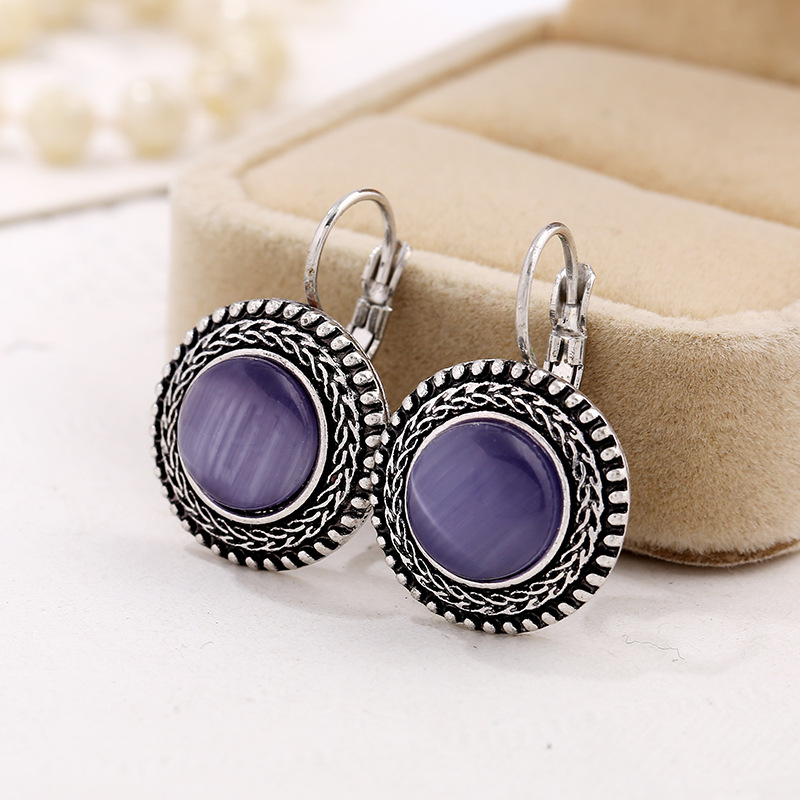 Boho Silver Round Stone Earrings