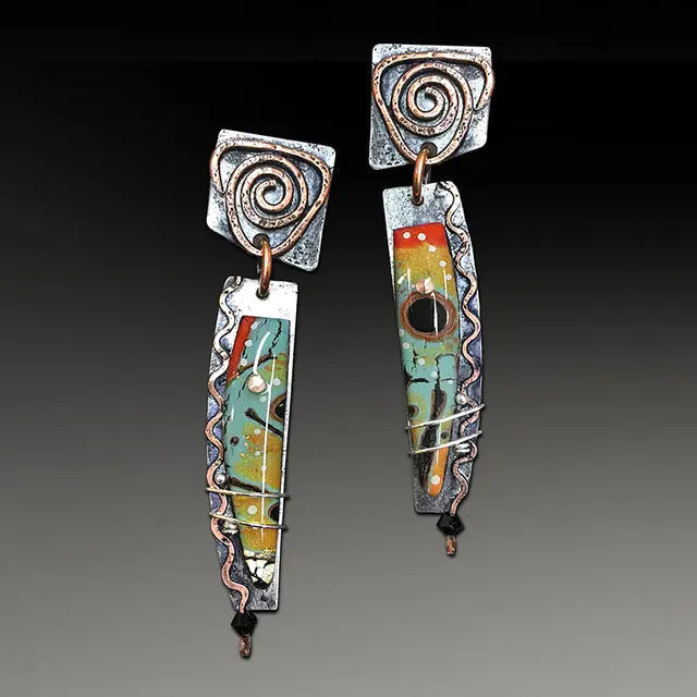 Colorful Enamel Ethnic Silver Earrings