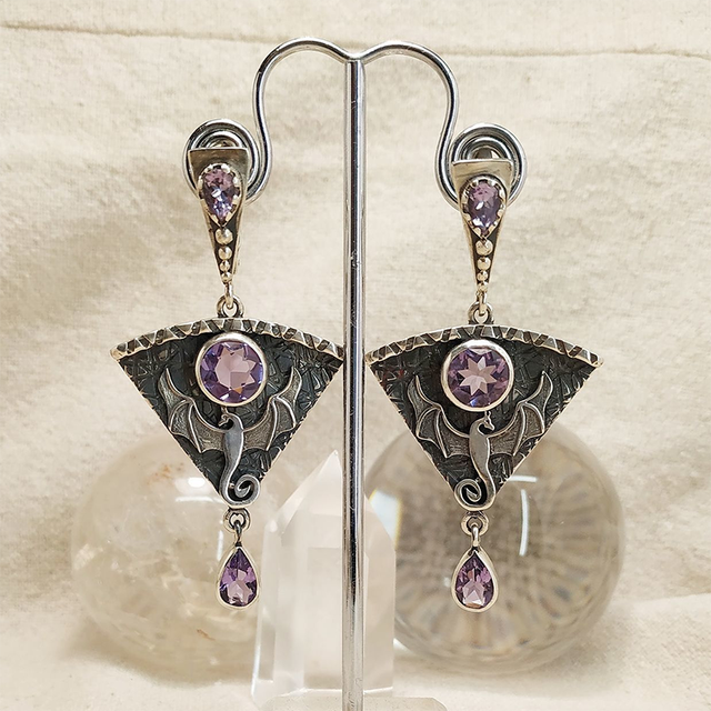 Vintage Silver Earrings with Lavender Zirconia Stones