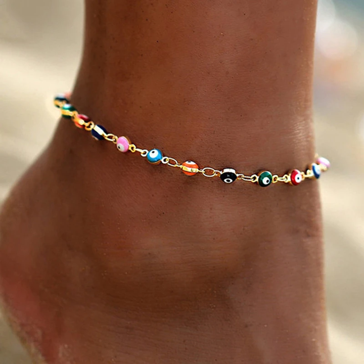 Gold Multicolored Turkish Eye Ankle Bracelet