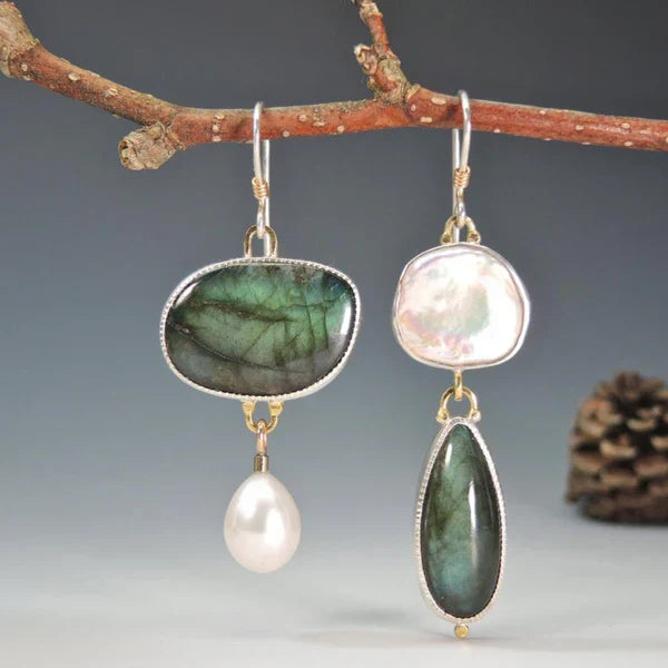 Silver Vintage Natural Stone Earrings