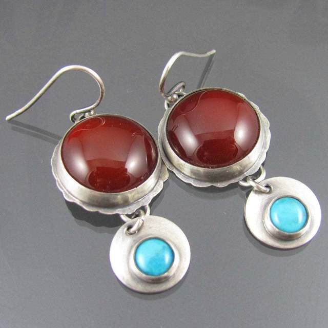 Red and Blue Vintage Silver Earrings