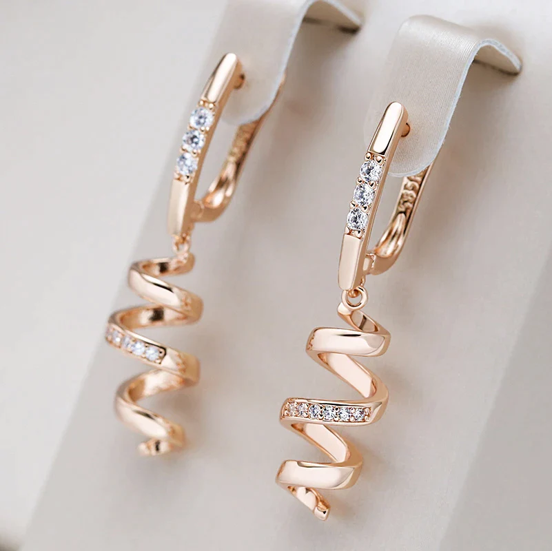 Elegant Gold Zirconia Spiral Earrings