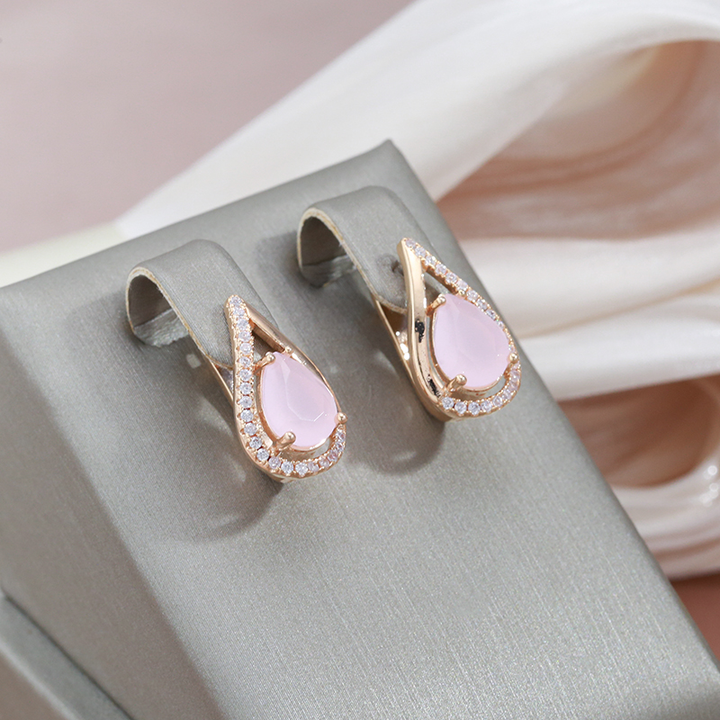 Elegant Sparkling Earrings with Gold and Pink Zirconia
