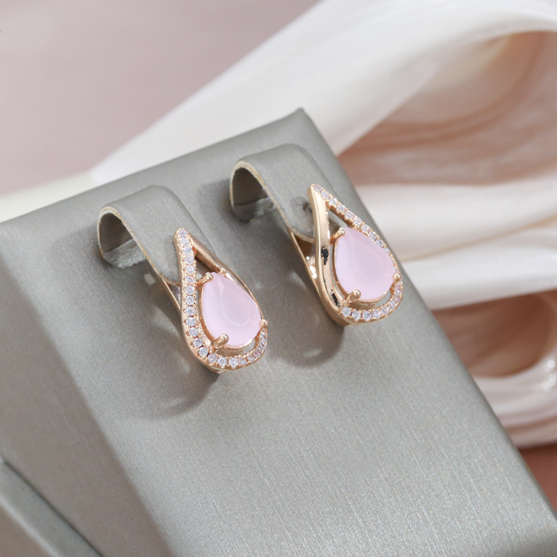 Elegant Gold and Pink Zirconia Earrings